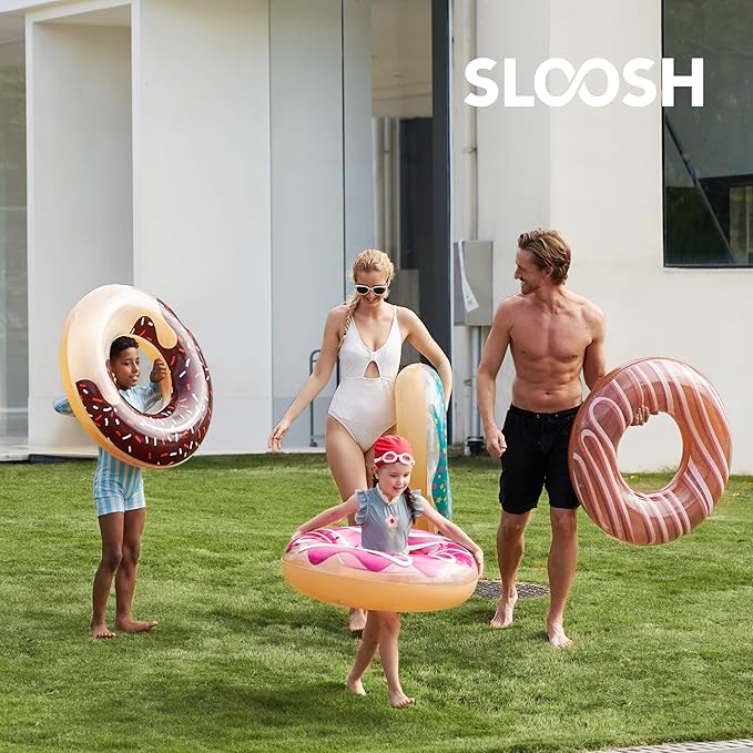 Sloosh 4 Pack Inflatable Pool Floats, Pool Tube Rings, Swim Tubes, Floaties Toys, Beach Swimming Party Toys for Kids and Adults