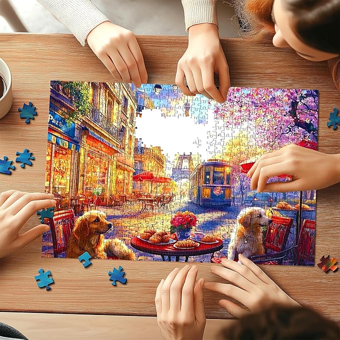 1000 Pieces Puzzle for Adults, Paris Cafe Scene with Eiffel Tower Jigsaw Puzzles, Perfectly Fitting Pieces, Home Decor Birthday Party Gift for Adults Seniors 27.5" x 19.7"