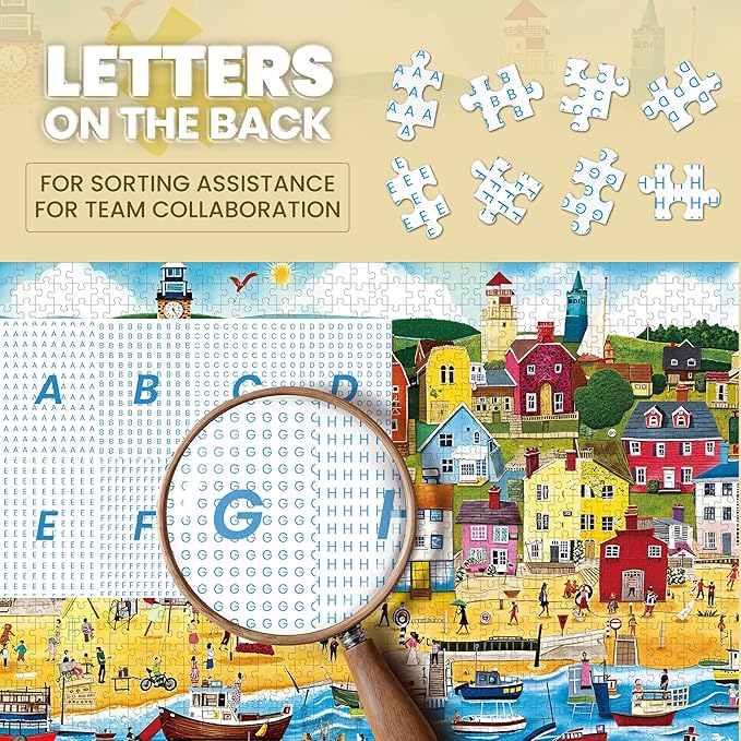 Puzzles for Adults 1000 Pieces - Jigsaw Puzzles Seaside City Beach - 1000 Pieces Puzzles with Letters on Back - Puzzle for Fun Game Nights 27.6x20.5 inch, 1:1 Poster