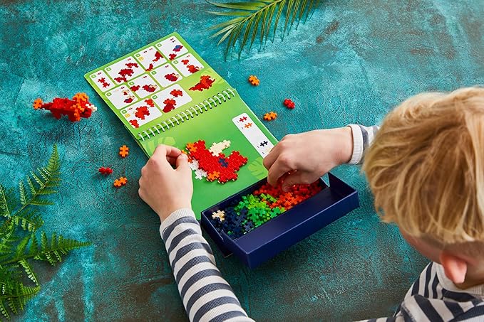 PLUS PLUS Puzzle by Number Activity Pad, Kids Travel Activities, Interlocking Mini Building Blocks, 3D Puzzle Stem Toy for Kids - Dinosaurs