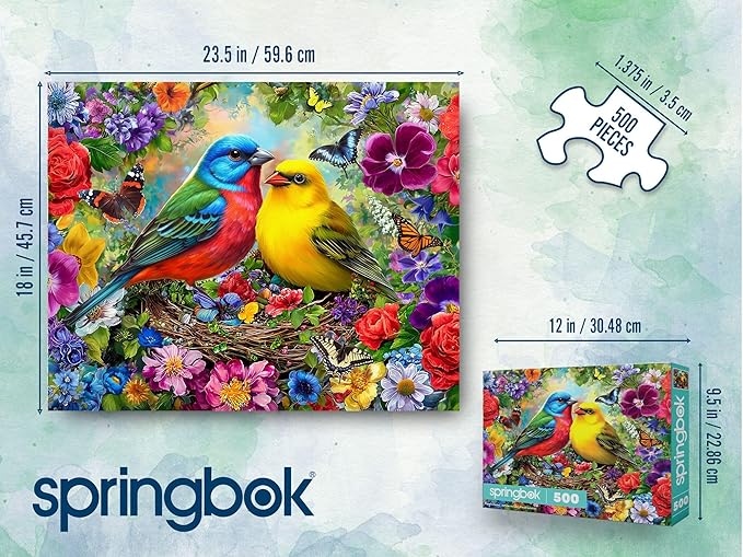 Springbok Spring Birds Serenade 500 Piece Jigsaw Puzzle for Adults - Poster Now Included - Colorful Bird Puzzle - Unique Cut Pieces - Made in USA