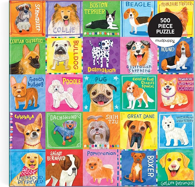 Mudpuppy Pawsome Portraits! – 500 Piece Family Jigsaw Puzzle with Colorful and Fun Illustrations of A Variety of Dogs for Children Ages 8 and Up