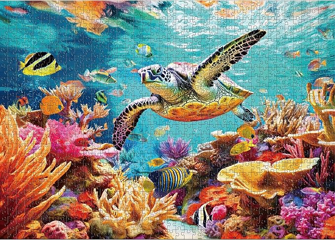 takfot Puzzles for Adults 1000 Pieces - Ocean Beach Sea Turtle Coral - 1000 Piece Puzzles with Letters on Back - Jigsaw Puzzles 1000 Pieces for Fun Game Nights - 27.6" L X 20.5" W, 1:1 Poster