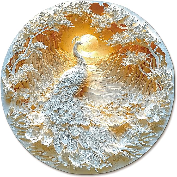 KAAYEE Wooden Puzzles for Adults, Beautiful Peacock Wooden Jigsaw Puzzle Unique Shape Wood Puzzle Adult, 3D Visual Effect Birthday Gifts for Puzzle Lovers Family Games (XL-17.2 * 17.2 in-423pcs)