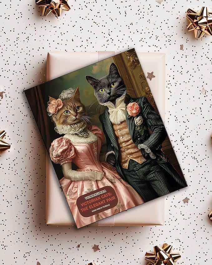 Puzzles for Adults 1000 Pieces, Victorian Cats: The Elegant Pair Portret, Hard Challenging Jigsaw Puzzle for Puzzle Lovers, Bonus Poster Included. Vintage cat Puzzle, Matte Finish.