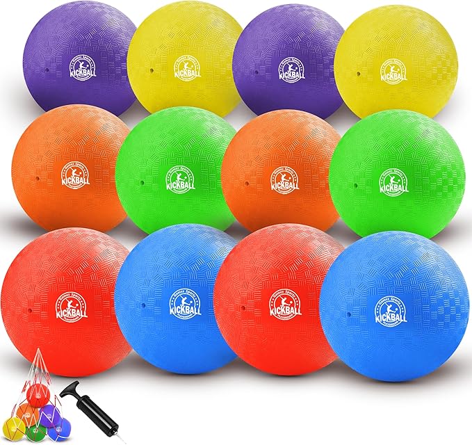 8.5 Inch Kickball Set, Dodgeballs 6 Pack,12 Pack,Playground Balls for Kids&Adults, Bouncy Balls Includes Pump and Storage Bag, Handball for Outdoor & Indoor Games, Boys and Girls Gift with Gift Box