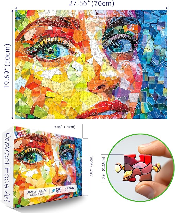 Puzzles for Adults 1000 Pieces, Stained Glass Face Art - Colorful Mosaic Jigsaw Puzzle 1000 Pieces for Family Fun Decoration, Party Game, Finished Size 27.5" x 19.7"