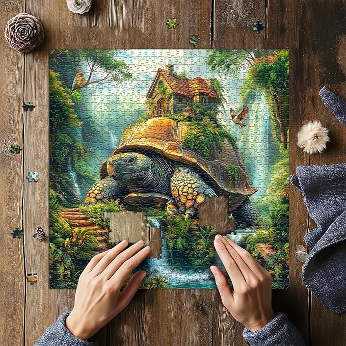 Sea Turtle Puzzles for Adults 1000 Pieces, Nature Fantasy Puzzle Featuring Giant Turtle with Treehouse Bird,Forest Animal Jigsaw Puzzles 1000 Pieces Scenic Landscape Puzzles
