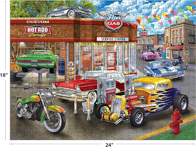 RoseArt - American Nostalgia - Hot Rod Garage - 550 Piece Jigsaw Puzzle for Adults