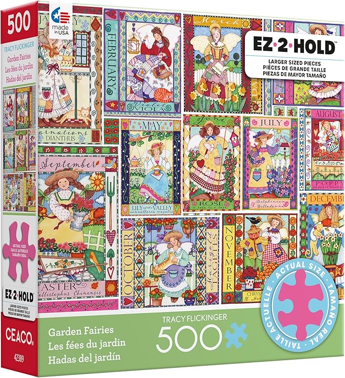 Ceaco - EZ2Hold - Tracy Flickinger - Garden Fairies - 500 Piece Jigsaw Puzzle for Adults - Challenging Puzzle Perfect for Game Nights - Finished Size is 26 x 19