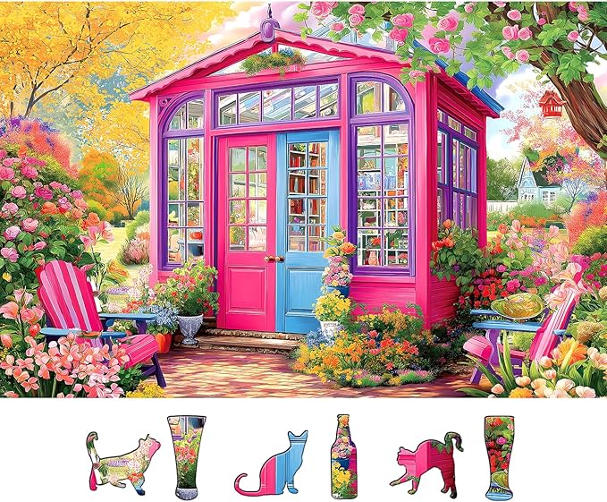 MINIWAN 500 Piece Puzzles for Adults - Colorful Garden House Jigsaw Puzzle, 23x15 Inches with Unique Irregular Shaped Pieces for Relaxation & Home Wall Decor