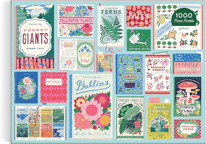 Galison Ever Upward Botanist Bookshelf – 1000 Piece Jigsaw Puzzle Featuring Beautiful Artwork of A Floral Planting Themed Books in A Collage
