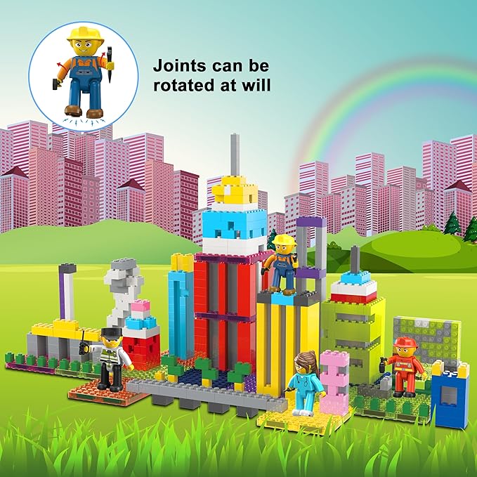PicassoTiles Magnetic Tiles Action Figures 4 Piece City Characters for Magnet Tile Building Blocks Accessory Add On Pack Construction Block Set Toddler Toy Educational Learning Kit Age 3 and up PTA18