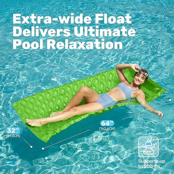 SLOOSH Inflatable Pool Floats Raft,Floating Lounge for Adults,64x32 inch Swimming Mat Pool Mattress with Headrest,2 Pieces Float Air Mat for Summer Water Beach Fun