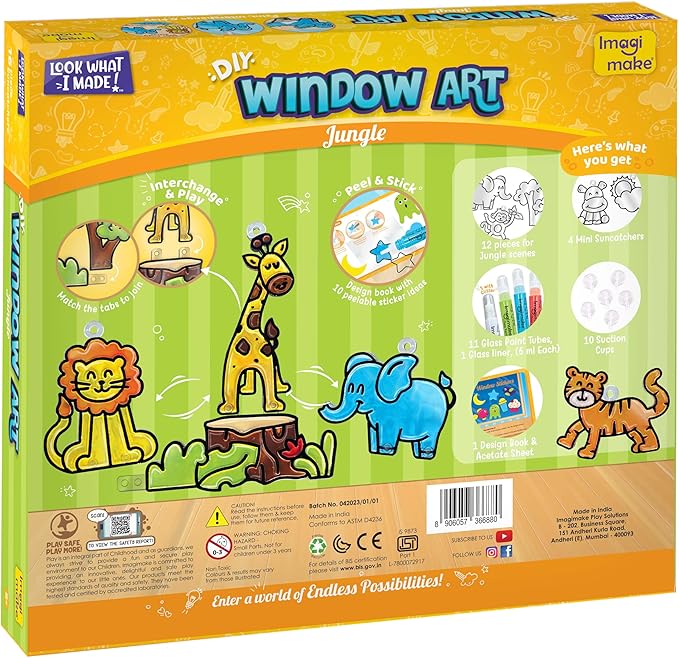 Imagimake Window Art Jungle | 16-Piece Glass Paint & Suncatcher Kit | Craft & Discover Animals | 5 Year Old Boy Gifts | Birthday Gifts for Boys & Girls Ages 5,6,7,8,9,10,11,12 | Easter Gifts for Kids