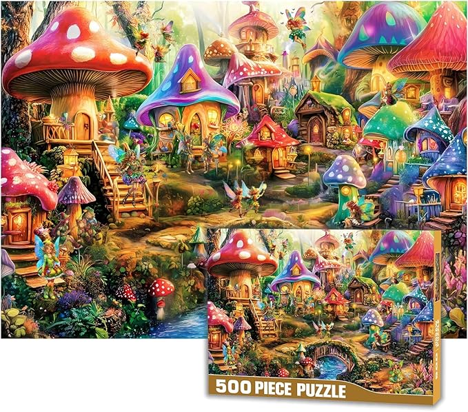 500 Pieces Jigsaw Puzzle for Adults Mushroom House Family Puzzle Game Funny Jigsaw Puzzle (Mushroom House, 500 Pieces)