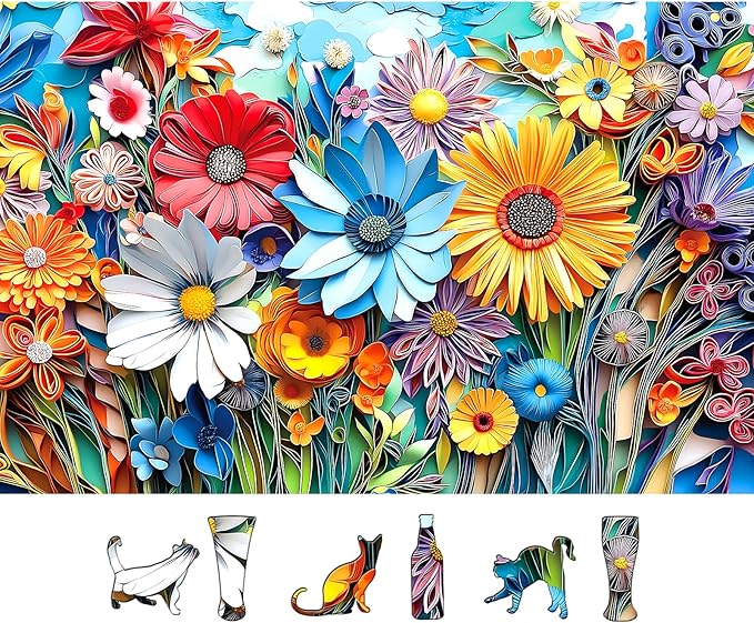 MINIWAN 500 Piece Puzzles for Adults - Vibrant Quilled Paper Art Floral Jigsaw Puzzle, 23x15 Inches with Unique Shaped Pieces for Relaxation & Home Wall Decor