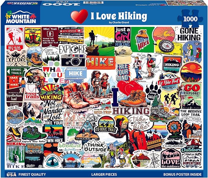 White Mountain 1000 Piece Jigsaw Puzzle Outdoor Nature Collage Puzzles with Large Pieces for Adults and Family 24" x 30" - I Love Hiking