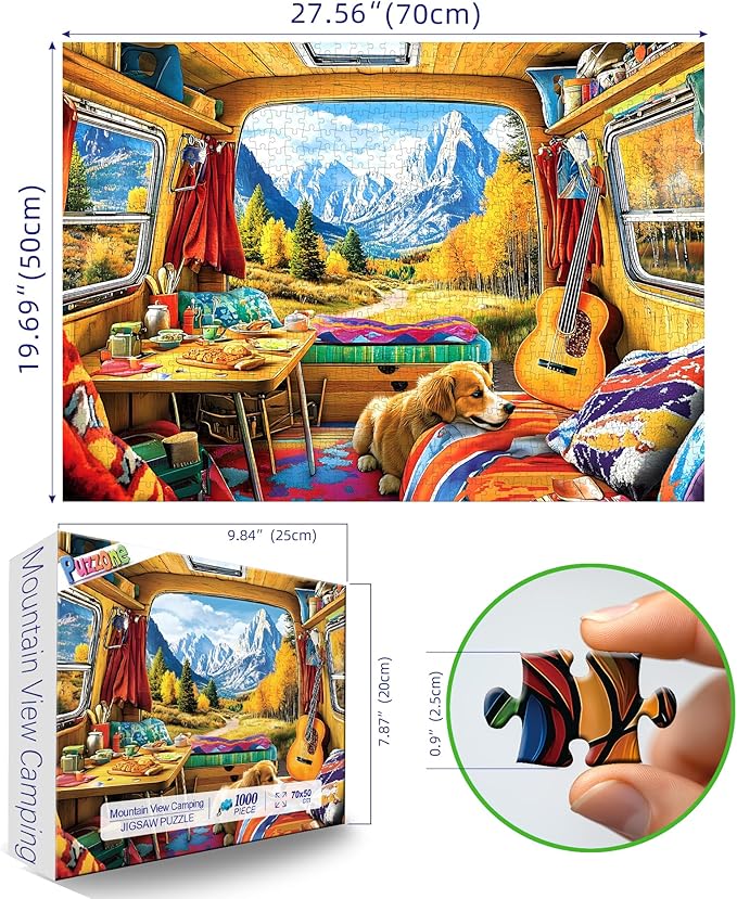 Puzzles for Adults 1000 Pieces, Fall Dog Animal Mountain Camping Jigsaw Puzzles 1000 Pieces Landscape for Adults Challenging Game Nights, 27.5 x 19.7 Inches