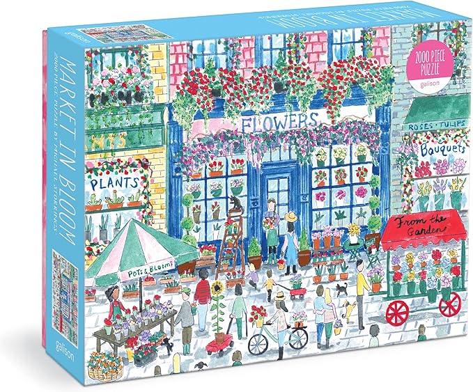 Galison Michael Storrings Market in Bloom – 2000 Piece Puzzle Fun and Challenging Activity with Bright and Bold Artwork of Sunny City Market and Flowers for Adults and Families