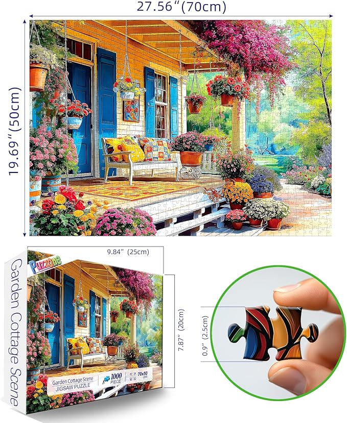 1000 Piece Jigsaw Puzzle for Adults Colorful Garden Vibrant Porch Scene, Puzzles with Letters on Back Adult Puzzles for Game Night (27.6" x 19.7")