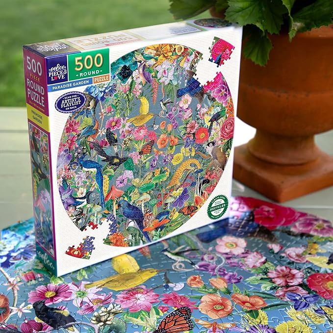eeBoo 500 Piece Puzzle - Paradise Garden Jigsaw Puzzle for Adults, Circular with 23" Diameter Made with Recycled Board & Vegetable-Based Ink