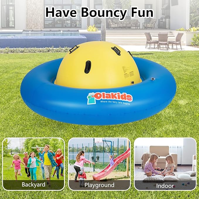 OLAKIDS 8FT Inflatable Dome Rocker Bouncer, Outdoor Kids Giant Roll and Play Seesaw Rocker with 6 Secure Handles, Max Weight 250 LBS