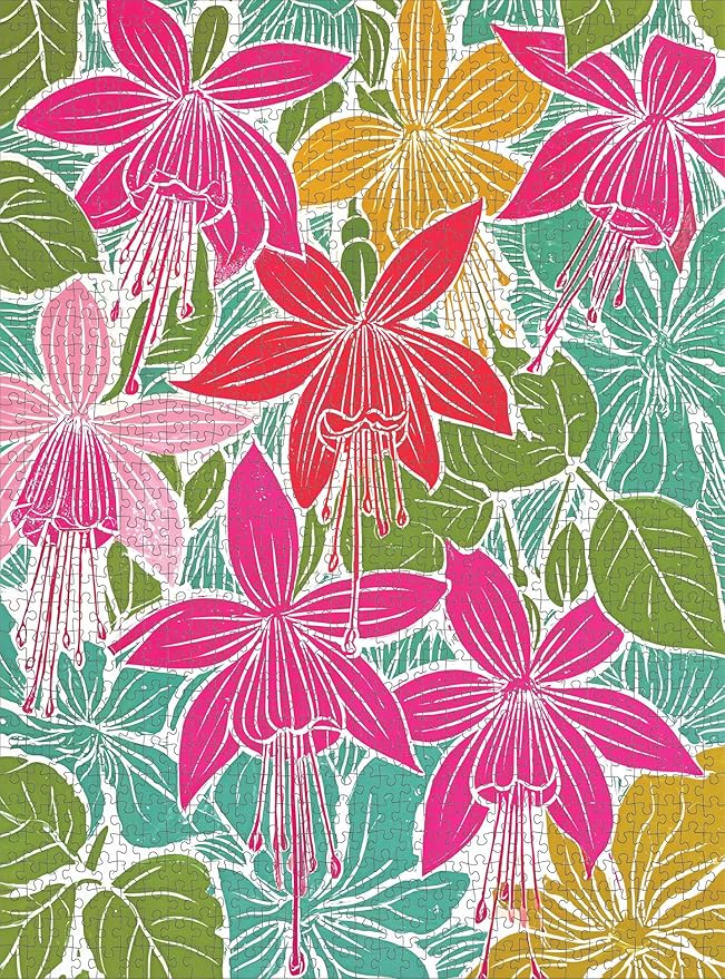 Cross & Glory - Petals in Print - 1000 Piece Jigsaw Puzzle for Adults | Colorful Fuchsia Floral Block Print for Puzzle Lovers and Art Enthusiasts