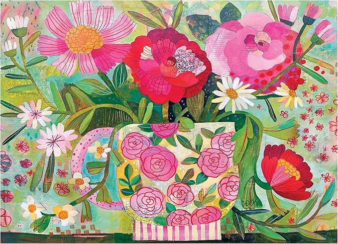 RoseArt - Soft Touch - Cup Full of Rosie - 1000 Piece Jigsaw Puzzle, Vibrant Flower Art Puzzle for Adults - Made in USA