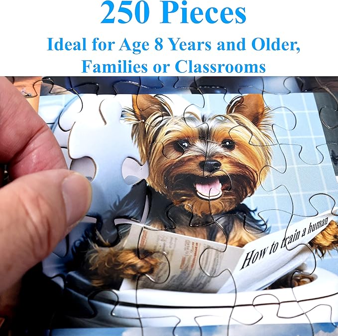 Think2Master Pooping Dogs 250 Pieces Jigsaw Puzzle Featuring heartwarming Puppies and Dogs. Perfect Bathroom Decoration, White Elephant Gag Gift. Fun Puzzle for Adults & Seniors Size: 14.2” X 19.3”
