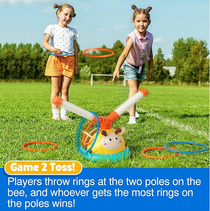 2-in-1 Musical Jump and Toss Ring Game Toy, Indoor and Outside Jump Toy for Kids Ages 4-8 and Toddler 1-3, 3-5, Christmas Boys and Girls Birthday Gift w/4 Speeds and Remote Control