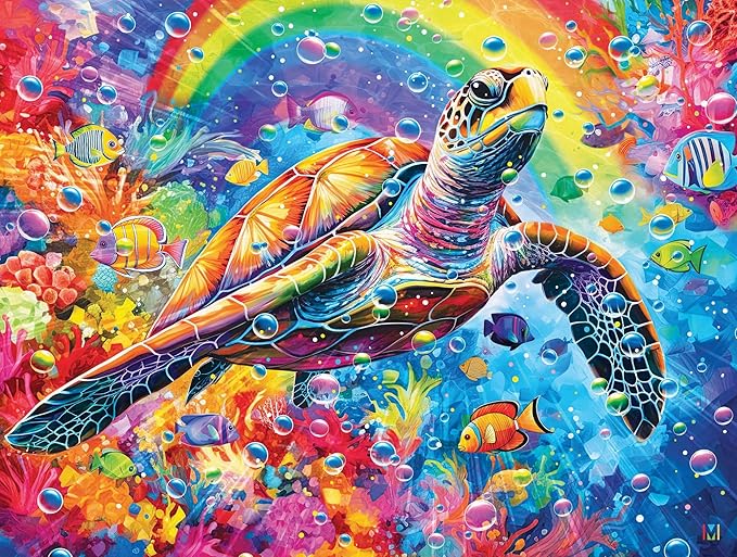Crown Point Graphics Rainbow Sea Turtle 500 Piece Jigsaw Summer Puzzle, Soft Touch Design, Made in USA