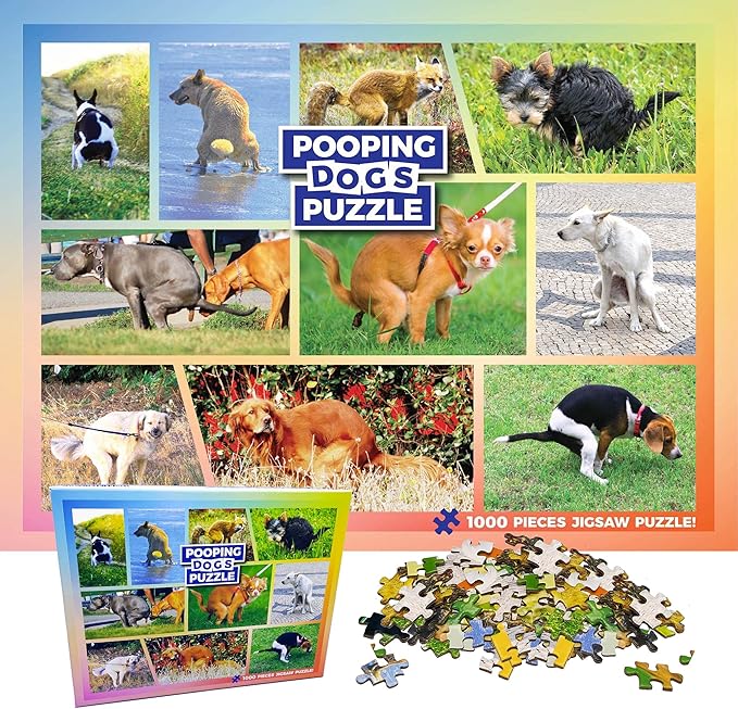 Pooping Dogs 1000-Piece Puzzle for Adults - Funny Pooping Puppies Jigsaw Puzzle Gag Gift for Dog Lovers & Puppy Owners (1000 Pieces)
