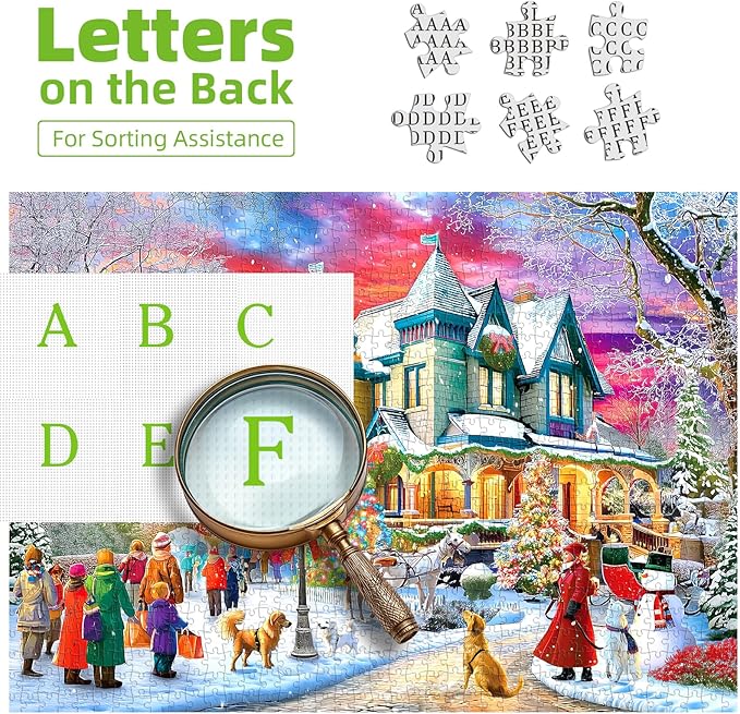 1000 Piece Christmas Puzzle for Adults, Sunset Villa and Dog Winter Landscape Jigsaw Puzzle Challenging Game Holiday Party Family Fun Decor, 27.5 x 19.7 inch