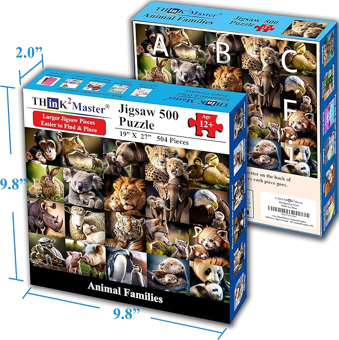 Think2Master Animal 500 Pieces Jigsaw Puzzle with Very Large Jigsaw Pieces. for Adults, Seniors. Great Gift 13+ Size: 26.8” x 18.9”