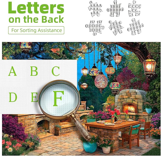 Blueforest 1000 Piece Jigsaw Puzzle for Adults - Enchanted Garden Patio: Mosaic Lanterns, Stone Fireplaces & Night Blooms, 27.5x19.7 Inch