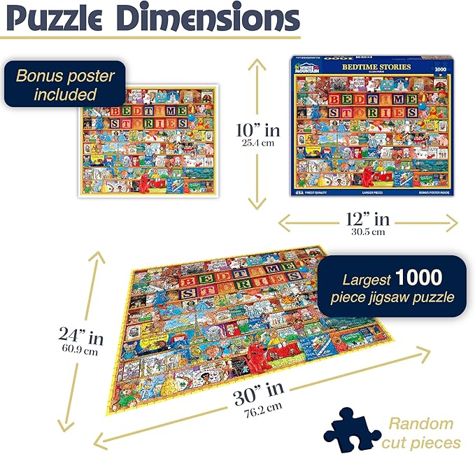 White Mountain 1000 Piece Jigsaw Puzzle Book Collage Puzzles with Large Pieces Gift for Adults and Family 24x30 - Bedtime Stories