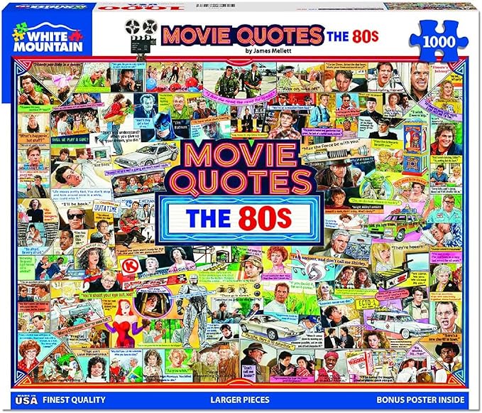 White Mountain 1000 Piece 80's Jigsaw Puzzle Unique Iconic Collage Puzzle with Large Pieces Gift for Adults and Family 24"x30" - 80's Movie Quotes