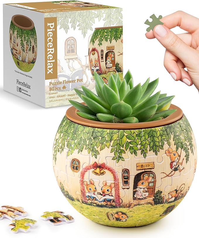 PieceRelax 3D Puzzle Planter - SMART - Happy Reading - Danish Folklore Style, for Mom, Home Decor Flower Pots for Indoor Cactus, Succulents Pots [K1102]