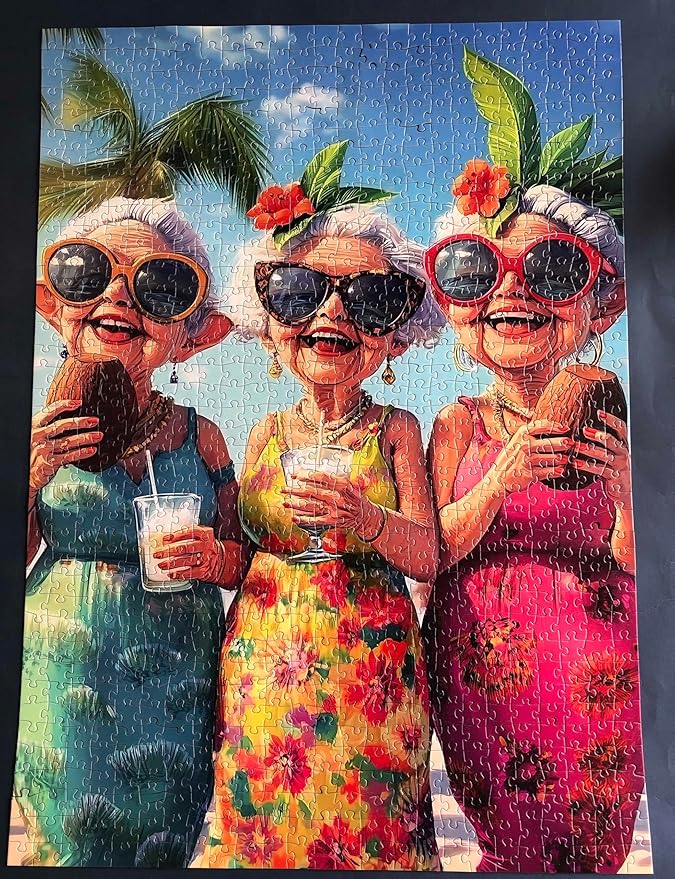Grandmother Woman Wearing Sunglass 1000 Piece Jigsaw Puzzles for Adults grandma Friends Painting Jigsaw Puzzle Old Ladies 1000 Pieces Puzzles Game Home Wall Decor Elderly People DIY Puzzle Granny Gift