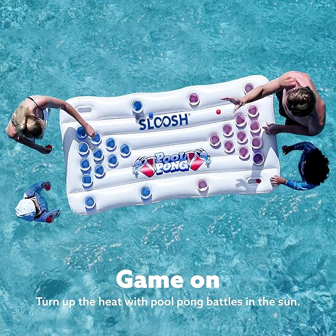 SLOOSH Pool Toys Games Set - Pong Toss Game Water Toys for Adults Kids Family Games, Inflatable Floats Lounge Raft Floating Swimming Pool Accessories 6x3 FT Table with 10 Pong Balls for Parties