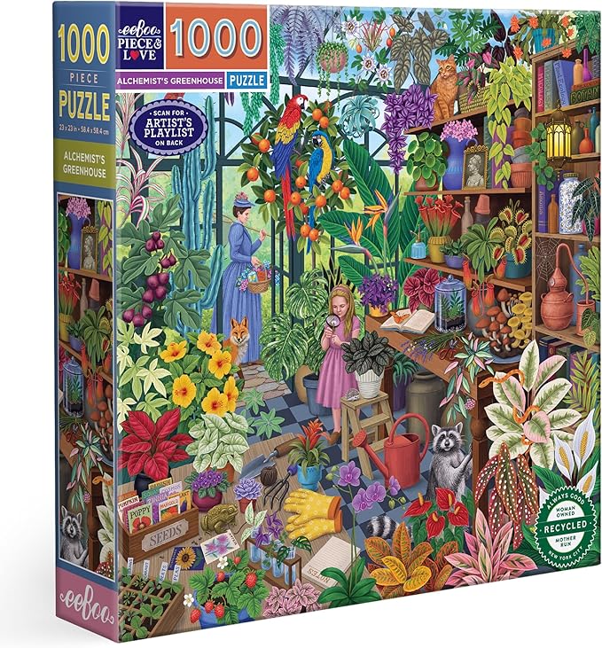 eeBoo 1000 Piece Puzzle - Alchemist's Greenhouse Jigsaw Puzzle for Adults, Square 23" x 23" Made with Recycled Board & Vegetable-Based Ink