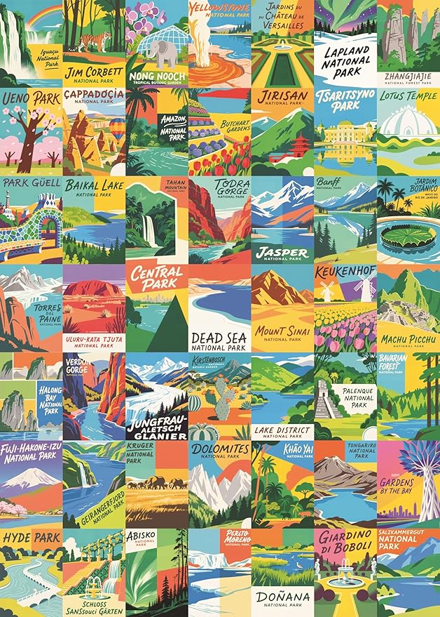 Jigsaw Puzzle 1000 Pieces with Letters on Back National Parks Famous Paintings Global Architecture Puzzle for Adults Kids Teens Ages 8-12 Boys Girls Valentines for Class(National Parks)