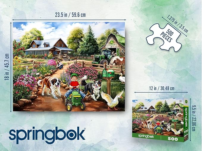 Springbok Life on the Farm 500 Piece Jigsaw Puzzle for Adults - John Deere Tractor - Unique Cut Pieces - Made in USA