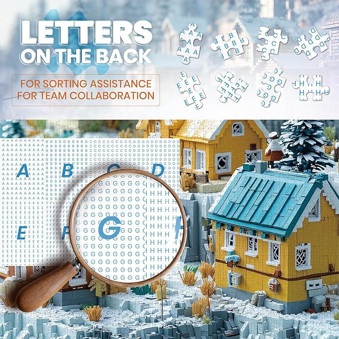 Christmas Puzzles for Adults 1000 Pieces, Winter Norway Iceland Block Town, 3D Nature Landscape 1000 Piece Puzzle for Adults Seniors, Jigsaw Puzzles with Letters on Back, fun Gifts, 1:1 Poster