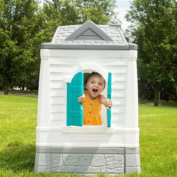 Step2 Neat & Tidy Cottage Kids Playhouse, Indoor and Outdoor Playset, Interactive Sounds, Toddlers 1.5+ Years Old, Easy to Assemble, Grey