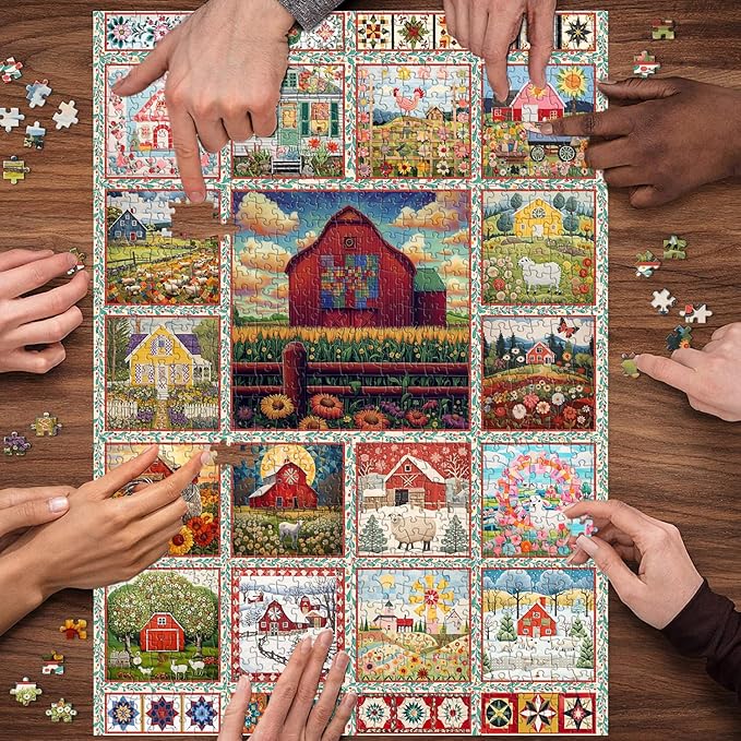 PICKFORU Farmyard Collage Puzzles for Adults, Vintage Animal Farm Barn Jigsaw Puzzles 1000 Pieces Rooster, Challenging Unique Retro Scene Theme as Wall Decor