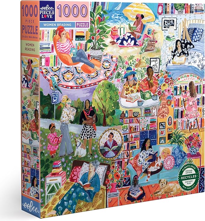 eeBoo 1000 Piece Puzzle - Women Reading Jigsaw Puzzle for Adults, Square 23" x 23" Made with Recycled Board & Vegetable-Based Ink
