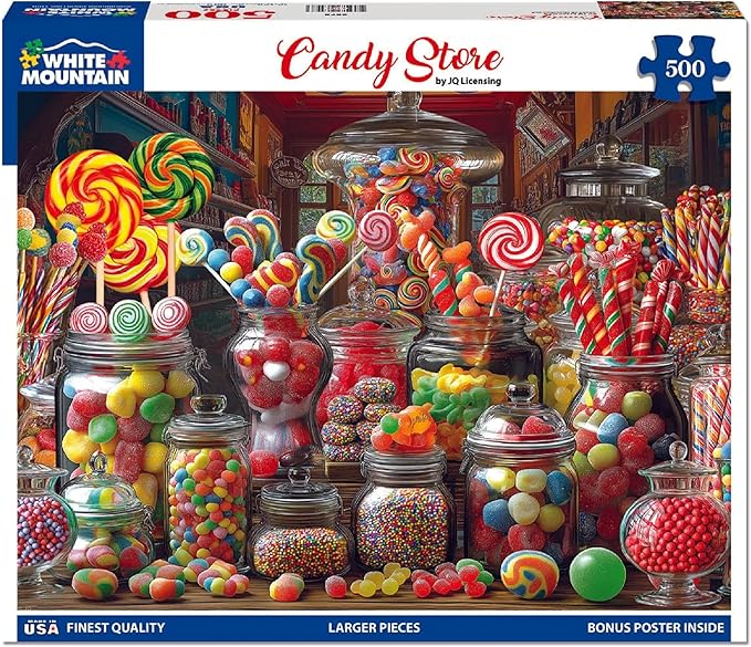 White Mountain 500 Piece Jigsaw Puzzle Fun Food Treat Puzzles with Large Pieces Gift for Adults and Family 18"x24" - Candy Store