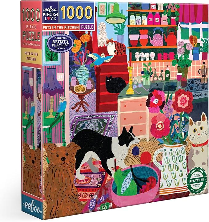 eeBoo 1000 Piece Puzzle - Pets in The Kitchen Jigsaw Puzzle for Adults, Square 23" x 23" Made with Recycled Board & Vegetable-Based Ink